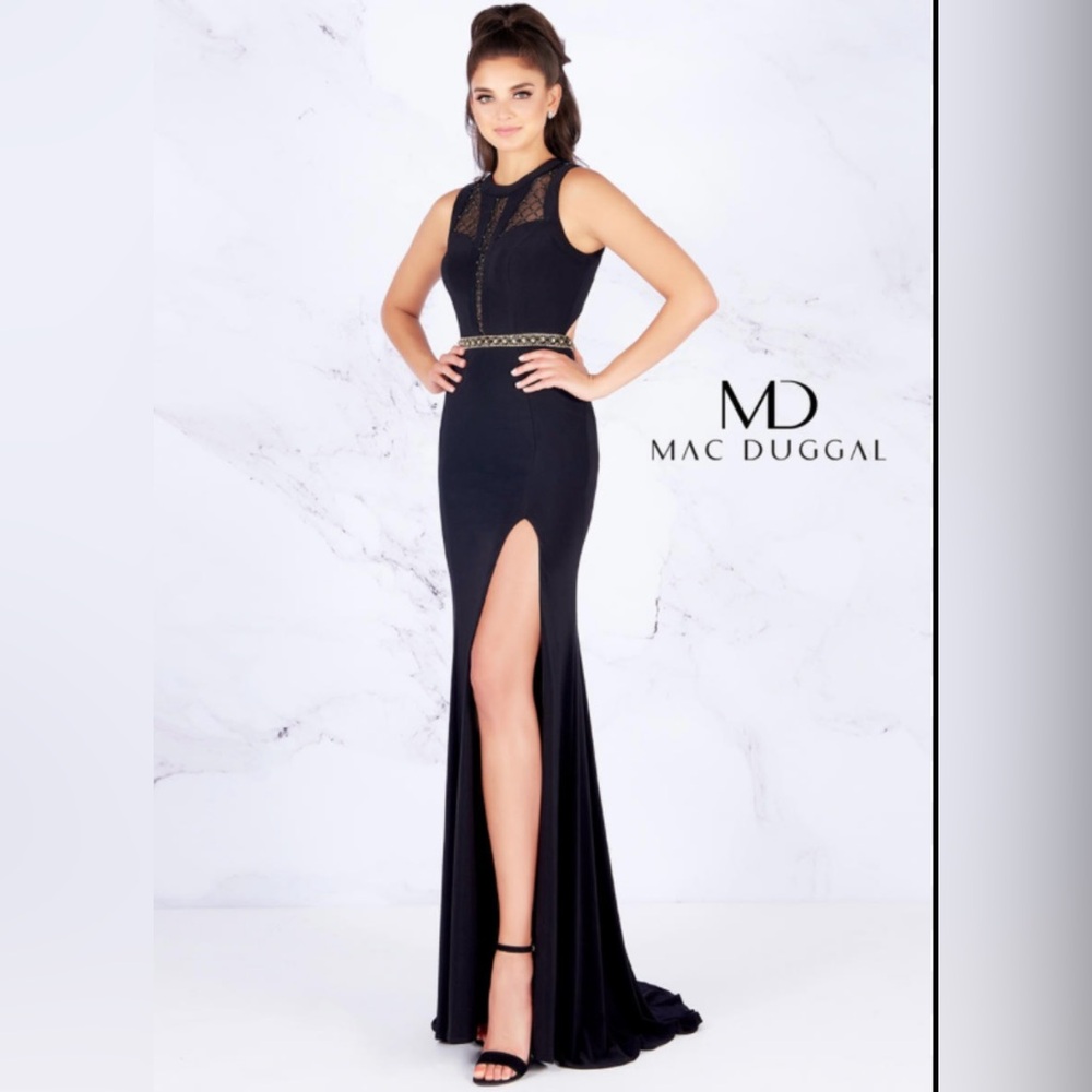 Macduggal Black/Gold Size 6 Sheer Top Dress